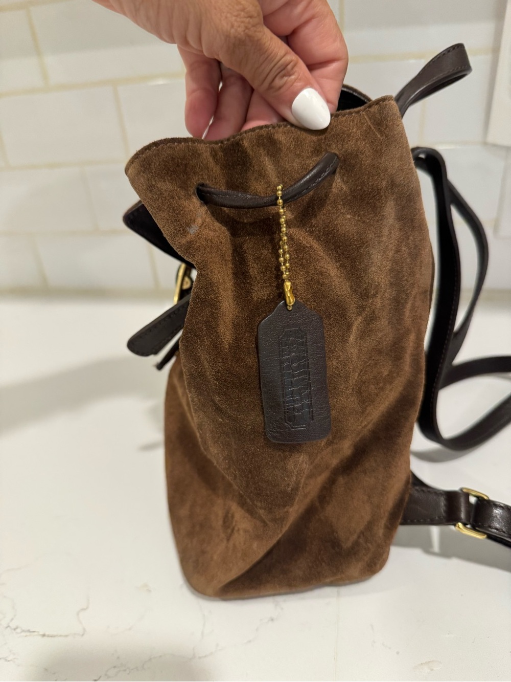 Vintage Coach Suede 9878 Leather Women's Drawstring Bucket Brown
Small Backpack - Picture 8 of 11
